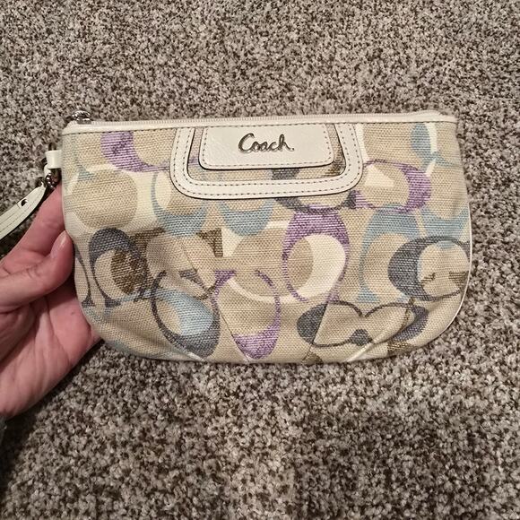 Coach Beige Purple & Blue Zip Wristlet Purse - Picture 3 of 8